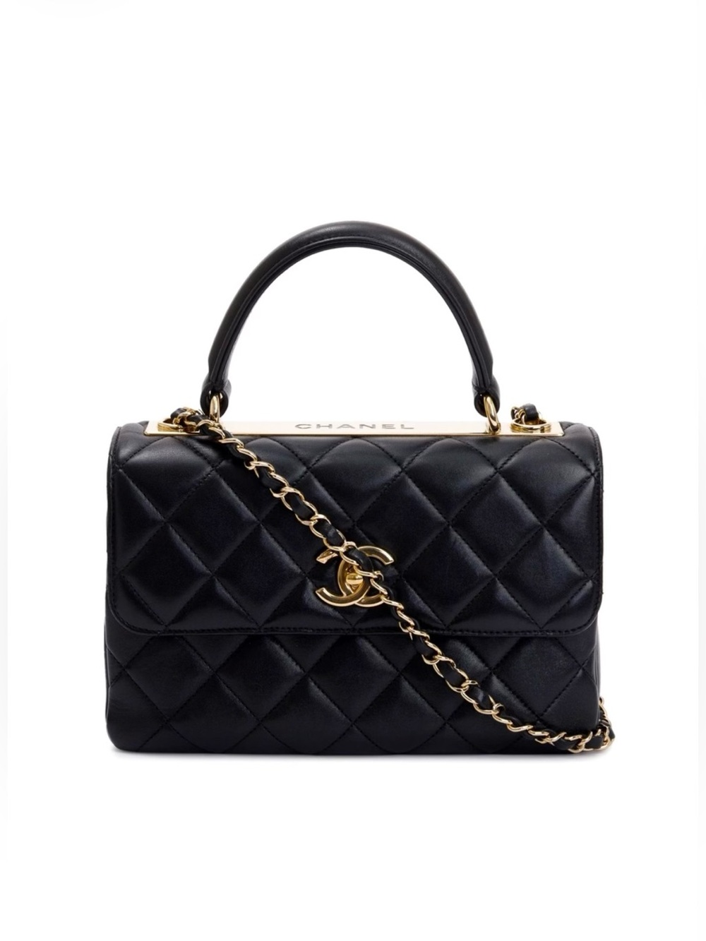 CHANEL
Lambskin Quilted Mini TrendyAuthentic!
CC Dual Handle Flap Bag Black